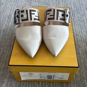 Fendi White Mules with Textured Design